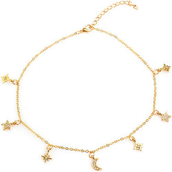 Necklances for Women Fashion & Elegant Jewelry Shiny Rhinestone Moon Star Pendant Charm Collar Lady Necklace