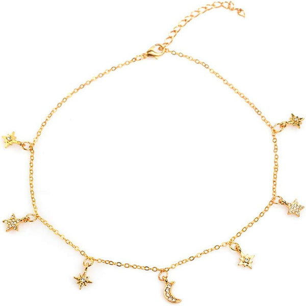 Necklances for Women Fashion & Elegant Jewelry Shiny Rhinestone Moon Star Pendant Charm Collar Lady Necklace