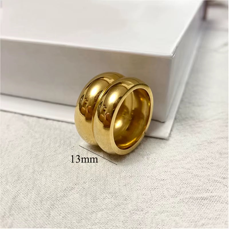 Stainless Steel Minimalist Double Layers Wide Glossy Rings Statement Designed Rings for Women Street Style Sisters' Ring