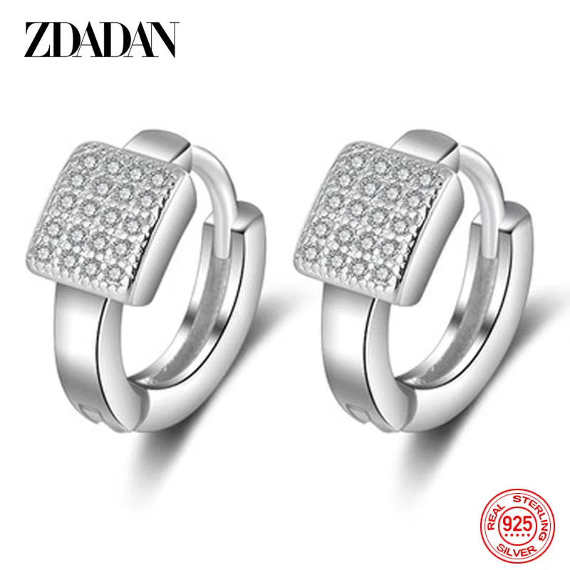 New Arrival 925 Sterling Silver Square Zircon Hoop Earrings for Women Fashion Wedding Jewelry Accessories