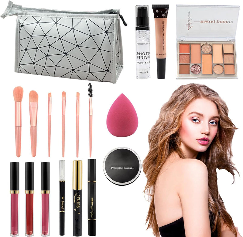 Travel Makeup Kit | Makeup Bundle Includes Eyeshadow Lipstick - Makeup Kits Storage Bag Mirrors Makeup Bundle Includes Makeup Sets