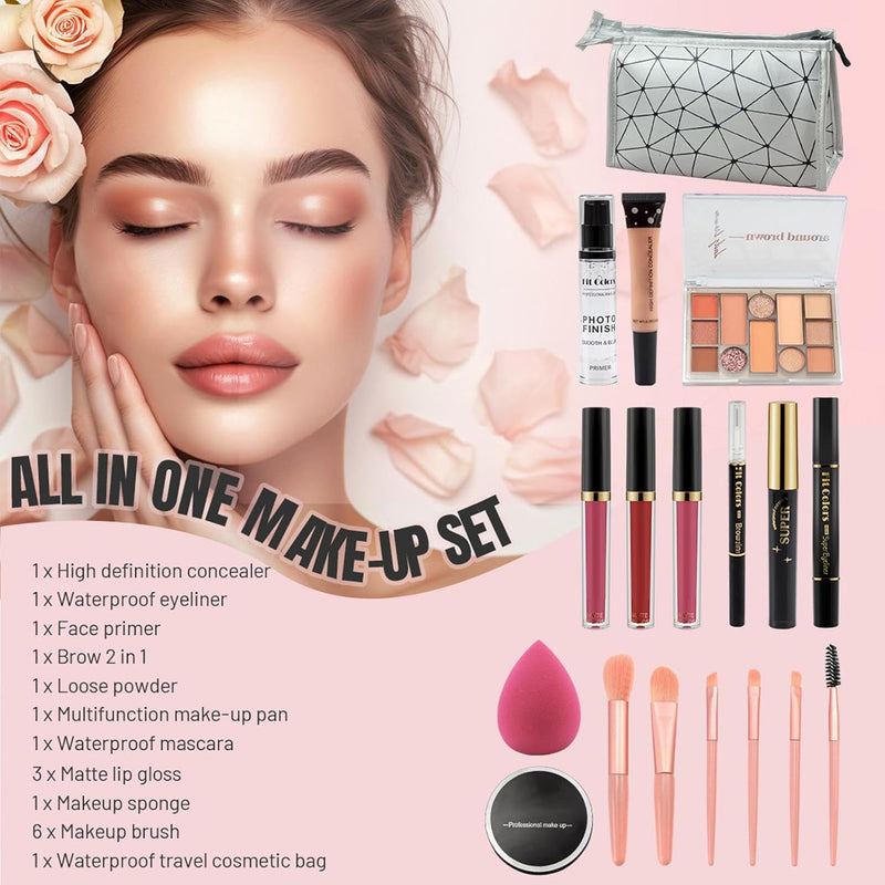 Travel Makeup Kit | Makeup Bundle Includes Eyeshadow Lipstick - Makeup Kits Storage Bag Mirrors Makeup Bundle Includes Makeup Sets