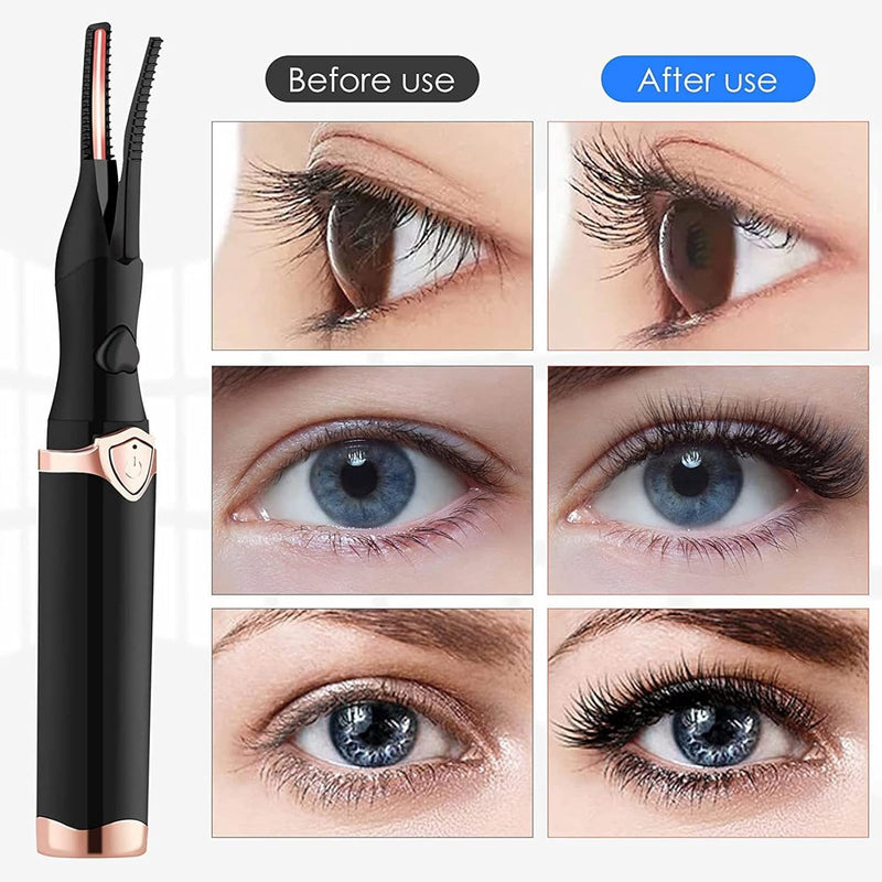Clip-On Electric Eyelash Curler, 3 Temp Levels, Heated Comb, Clip Type, USB Rechargeable, ABS Material, Includes Eyebrow Comb, USB Cable