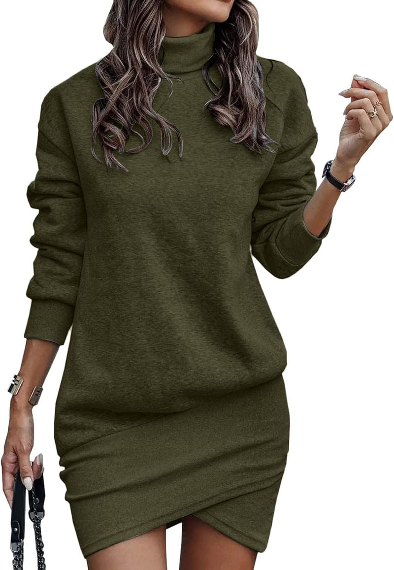Womens Winter Turtleneck Long Sleeve Bodycon Pullover Casual Mini Sweater Dress