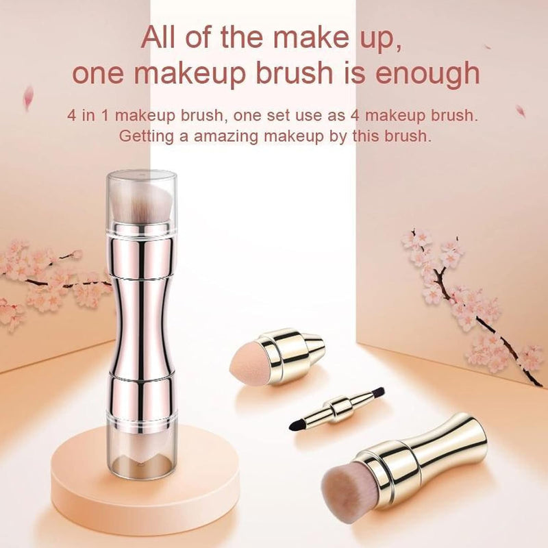 Foundation Sponge Mini Face Makeup Brush, 4 in 1 Makeup Brushes Tools Face Makeup Brush Soft Hair Portable Elastic Sponge Head Eyeshadow Lip Powder Travel Buffing Stippling Makeup Tools for Home Use