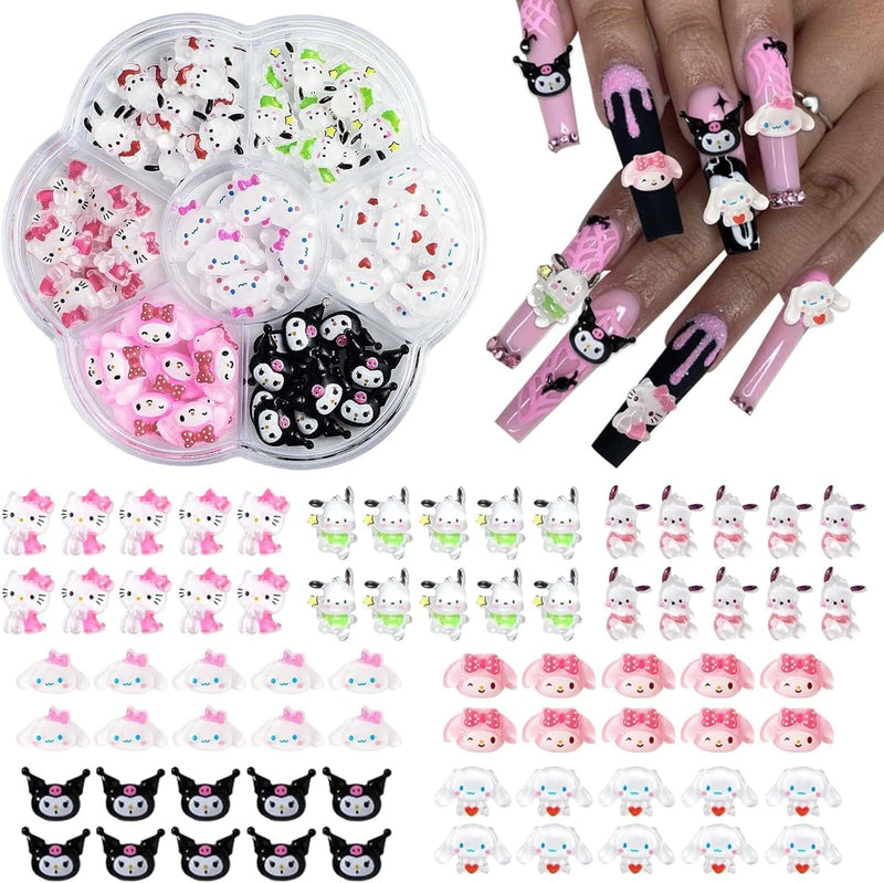 70Pcs Nail Charms, Kawaii Nail Charms 3D Nail Art Charms Flatback Resin Charms for DIY Nail Art Decorations Supplies