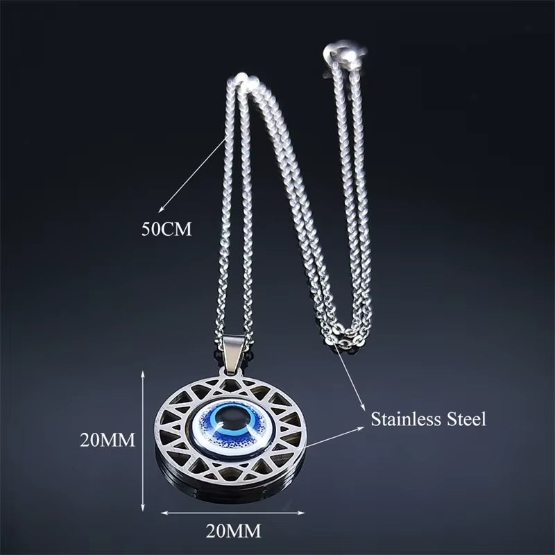 Fashion Turkish Blue Eye Pendant Necklace Stainless Steel Silver Color Blue Lucky Eyes Necklaces Gift Jewelry Collier N8023S01