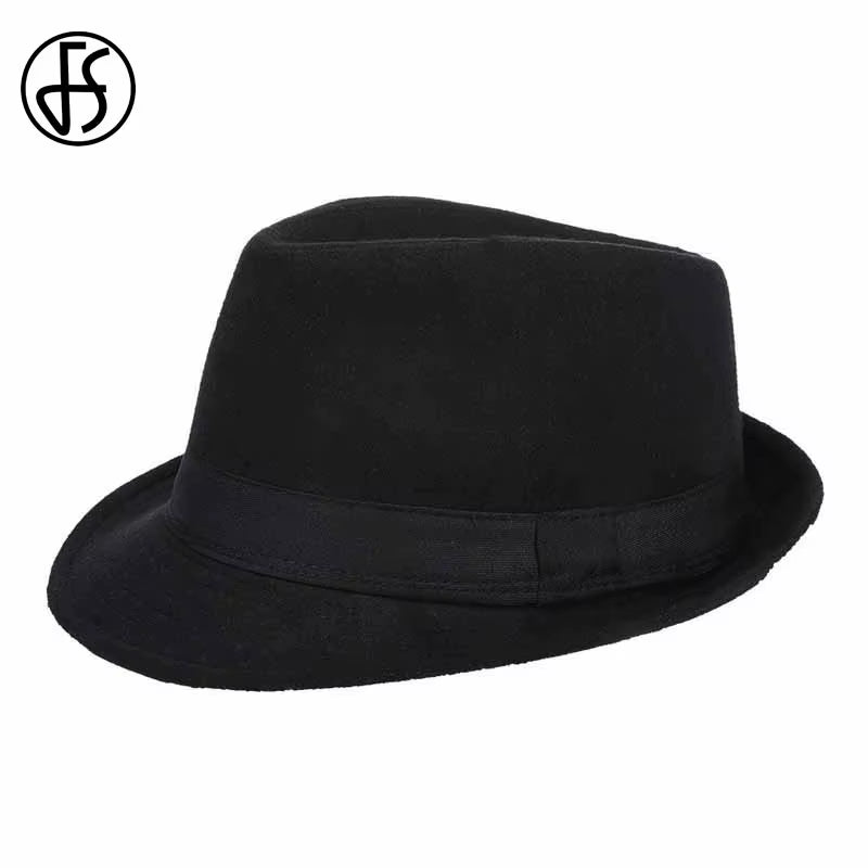Mens Fedoras Black Panama Fashion Hat Imitate Wool Male Gangster Trilby Cap Casual Party Wide Brim England Style Jazz Hats