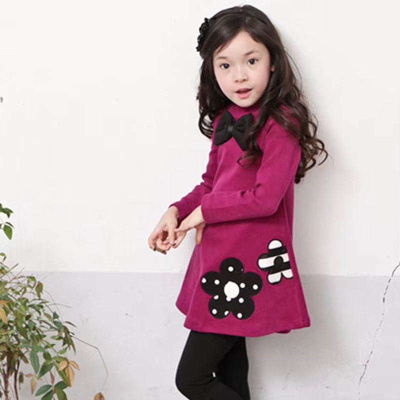 Autumn Winter Thick Girl Sweatshirts Fashion Cotton Embroidered Princess Dress Butterfly Tie Turtleneck Sweater Baby Kid Clothes