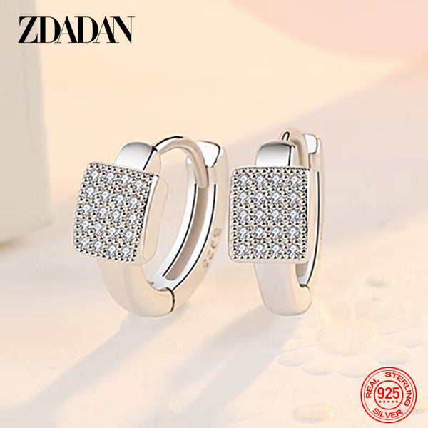 New Arrival 925 Sterling Silver Square Zircon Hoop Earrings for Women Fashion Wedding Jewelry Accessories
