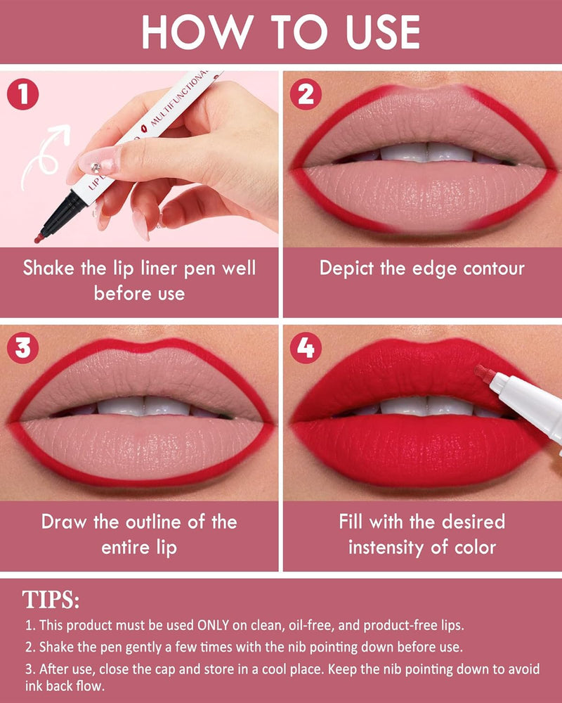 Lip Liner Stain Marker Pen-Nude Matte Waterproof Liquid Lipstick & Lip Liner Pencil, Long Lasting Smudgeproof Non-Stick Cup Lip Tint Stain, Color Stay All Day, Lipstain Makeup Gift for Women-05#Brown