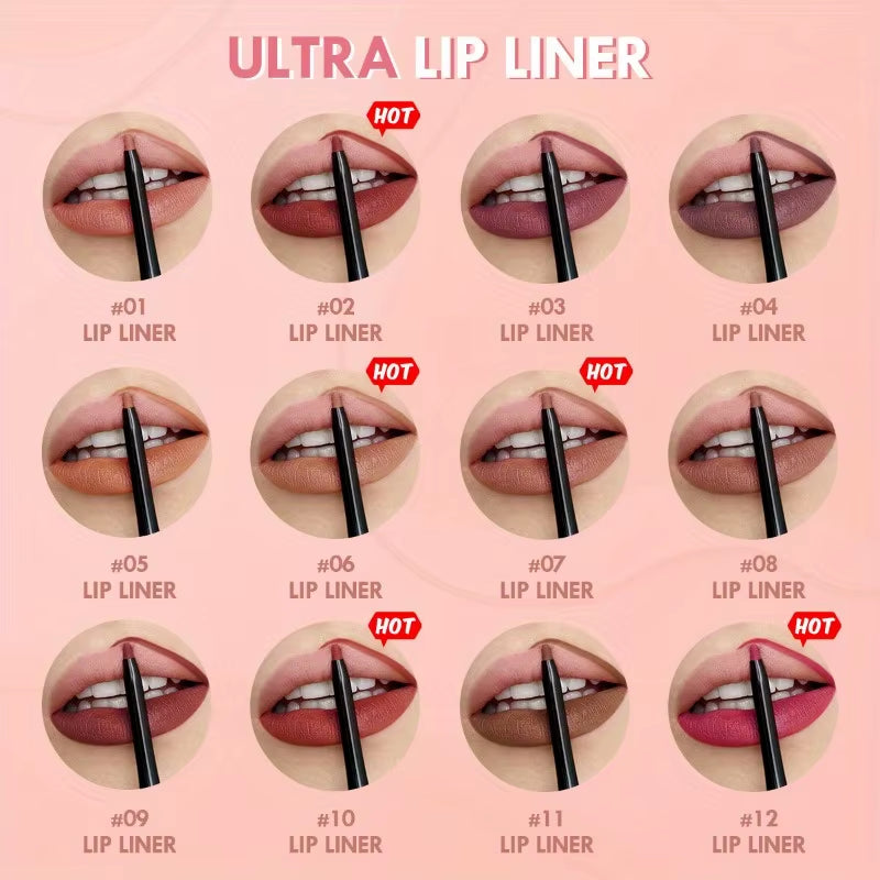 12Pcs/Set Lip Liner Pencil Matte Nude Contour Lipliner Lipstick Waterproof Long Lasting Lipstick Pen Lip Tint Cosmetics