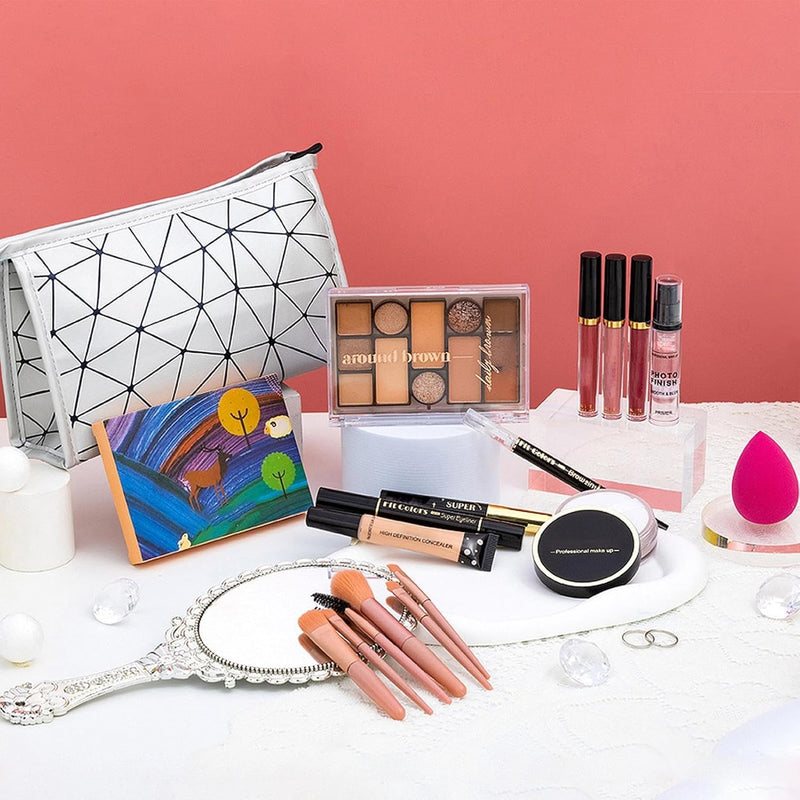 Travel Makeup Kit | Makeup Bundle Includes Eyeshadow Lipstick - Makeup Kits Storage Bag Mirrors Makeup Bundle Includes Makeup Sets