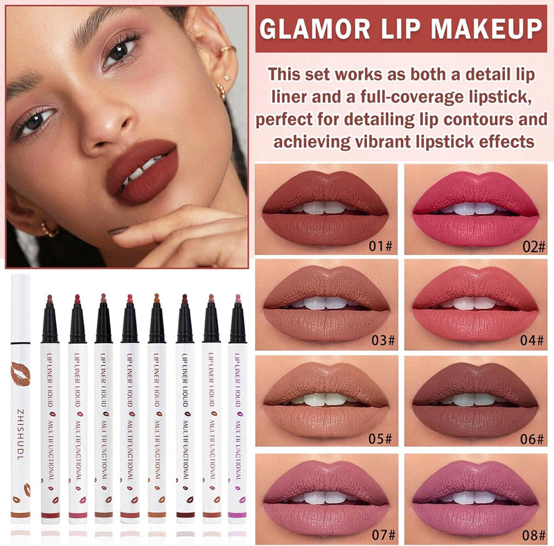 2PCS Lip Tint Stain Marker Dark Red Matte Liquid Lipstick & Lip Liner Pencil Long Lasting Waterproof Lip Liner Stain Non-Stick Cup Lip Makeup Stain Liner Marker + 01Dark Red + 06 Cherry Red