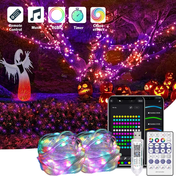 Halloween Lights 10M 100 LED Multicolor Christmas Tree Lights with Remote Dreamcolor Changing Halloween Lights USB 5V LED Lights