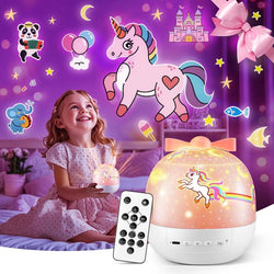 Onefire Unicorn Toys for Girls Gifts, 15 Films+15 Lullaby Sound Machine for Kids Night Light Projector, Remote+Rechargeable Night Light for Kids Gifts, 360 °Rotation Princess Mermaid Toddler Girl Toys