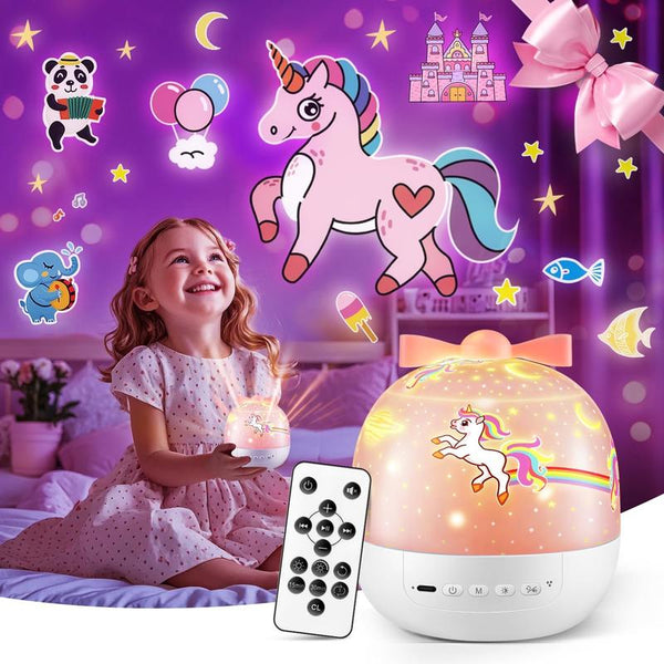 Onefire Unicorn Toys for Girls Gifts, 15 Films+15 Lullaby Sound Machine for Kids Night Light Projector, Remote+Rechargeable Night Light for Kids Gifts, 360 °Rotation Princess Mermaid Toddler Girl Toys