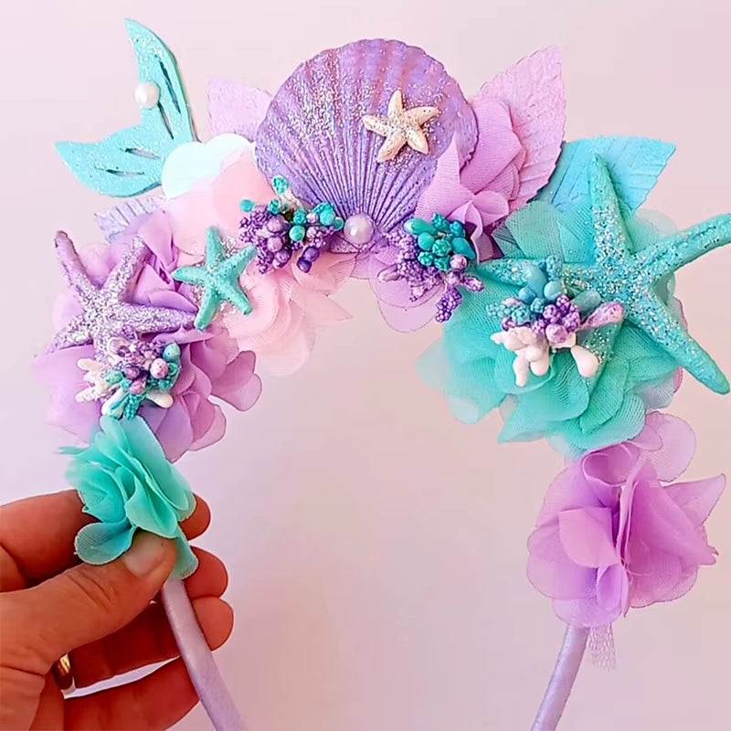 Purple Mermaid Headpiece Kids Hair Hoop Sequins Fairy Princess Angel Wand Sticks Children'S Dress up Headdress Accessories