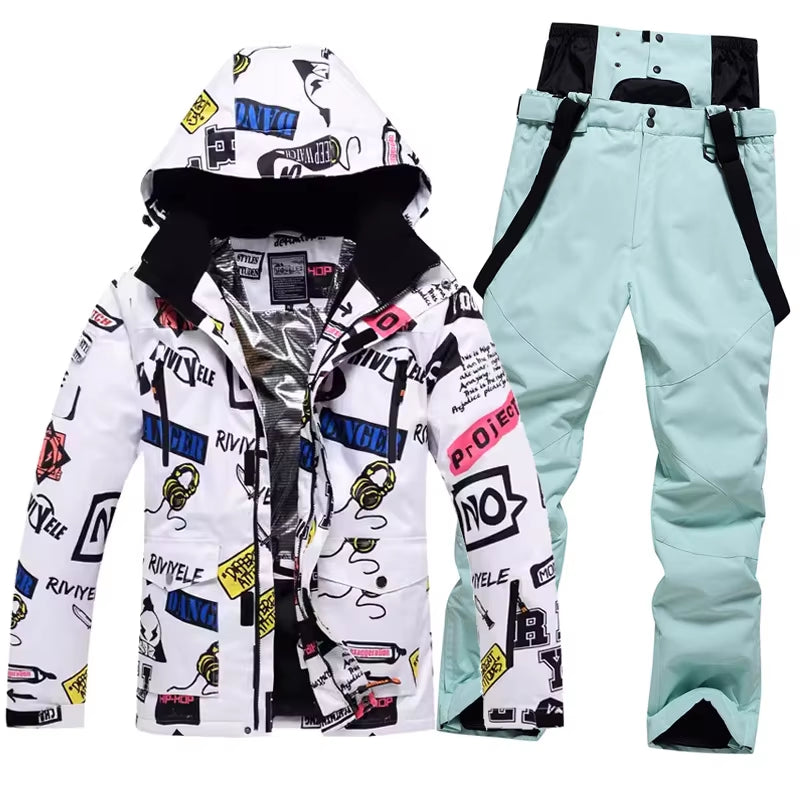 New Men Women Couples Ski Suit Winter Windproof Thick Warm Skiing Jacket and Pants Set Outdoor Snow Snowboarding Costumes
