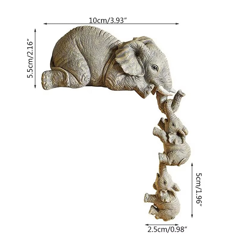 3Pcs/Set Elephant Sitter Hand-Painted Figurines,Full Size M and Two Babies Hanging off the Edge of a Shelf or Table,Resin