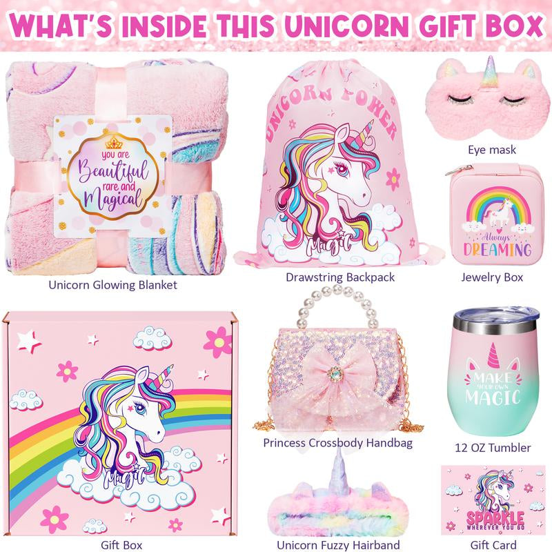 Unicorn Gift Basket Toys Set with Blanket Tumbler Crossbody Bag , Christmas Gift Thanksgiving Birthday Gift for Daughter, Niece, or Friend