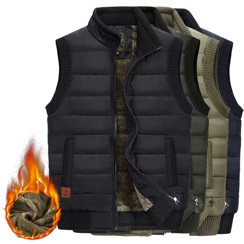 Winter Mens Fleece Jacket Sleeveless Vest Man Waterproof Vest Coats Stand Collar Windbreaker Padded Waistcoats Clothing 8XL