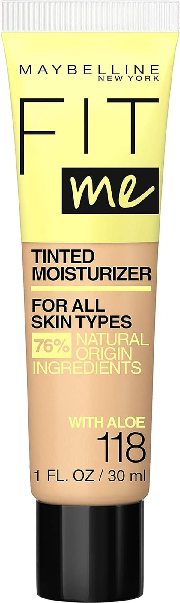 New York Fit Me Tinted Moisturizer, Fresh Feel, Natural Coverage, 12H Hydration, Evens & Conceals Imperfections for All Skin Types and Tones, 118, 1 Fl Oz
