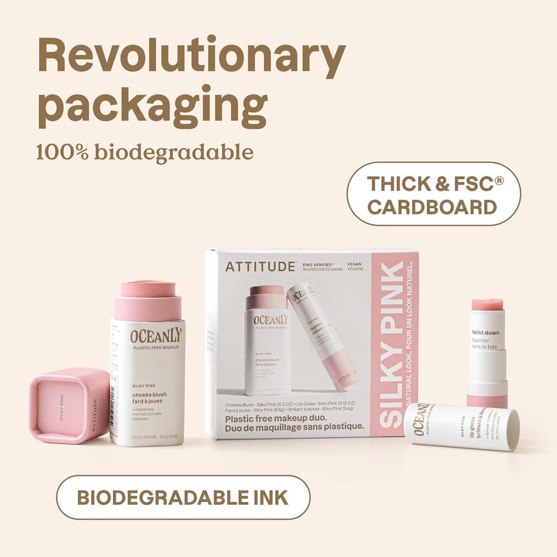 Silky Pink Makeup Duo Box Set, EWG Verified, Titanium Dioxide-Free, Plastic-Free, Plant and Mineral-Based, Vegan Beauty Products, Set of 2 Makeup Sticks