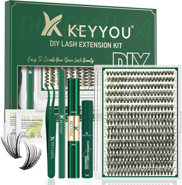 DIY Lash Extension Kit  300Pcs Individual Eyelash Extension Kit 40D 0.07D Curl 8-16MIX Lash Clusters with Lash Glue Remover Applicator Easy to Use for Beginners(40D-0.07D,8-16Mix)