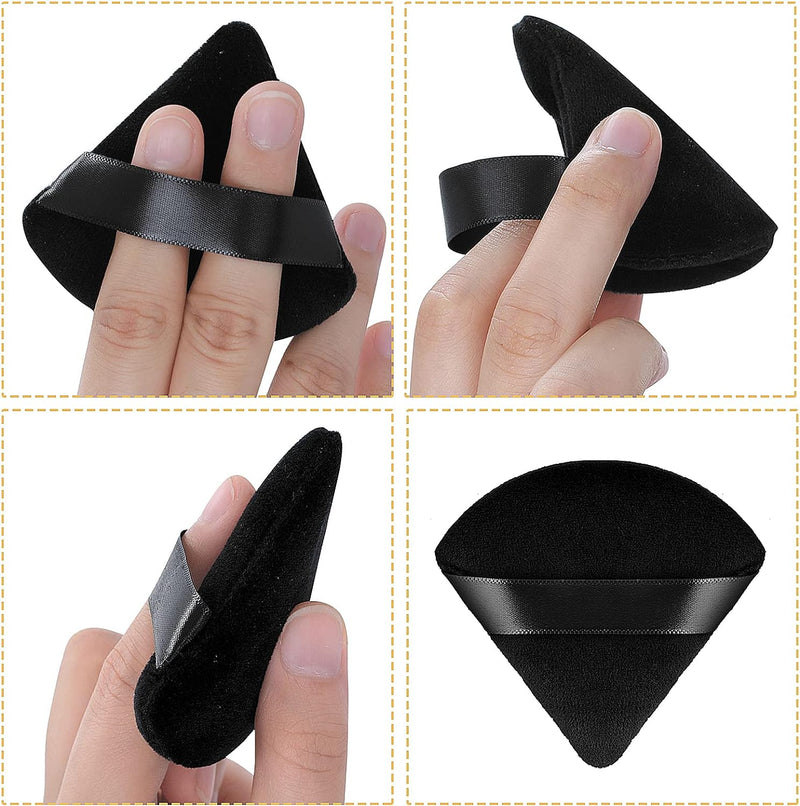 2 Pieces Triangle Powder Puffs Face Cosmetic Powder Puff Washable Reusable Soft Plush Powder Sponge Makeup Foundation Sponge for Face Body Loose Powder Wet Dry Makeup Tool (2Pcs Black)