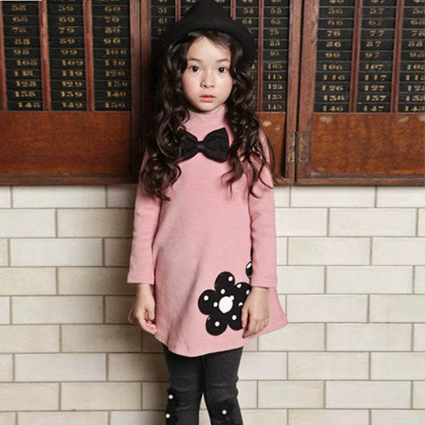 Autumn Winter Thick Girl Sweatshirts Fashion Cotton Embroidered Princess Dress Butterfly Tie Turtleneck Sweater Baby Kid Clothes