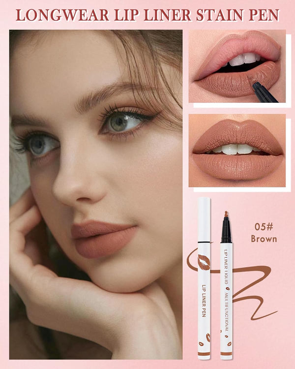 Lip Liner Stain Marker Pen-Nude Matte Waterproof Liquid Lipstick & Lip Liner Pencil, Long Lasting Smudgeproof Non-Stick Cup Lip Tint Stain, Color Stay All Day, Lipstain Makeup Gift for Women-05#Brown