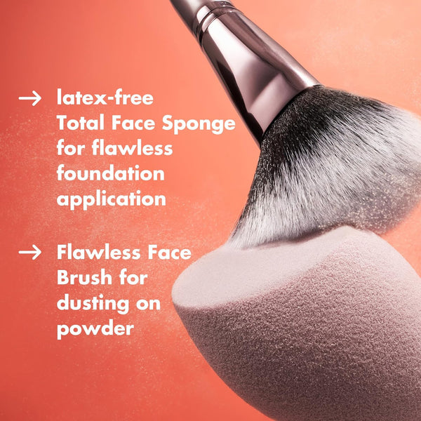 Complexion Brush & Sponge Duo, 2-Step Face Sponge & Makeup Brush Kit for Creating a Flawless Complexion, Vegan & Cruelty-Free