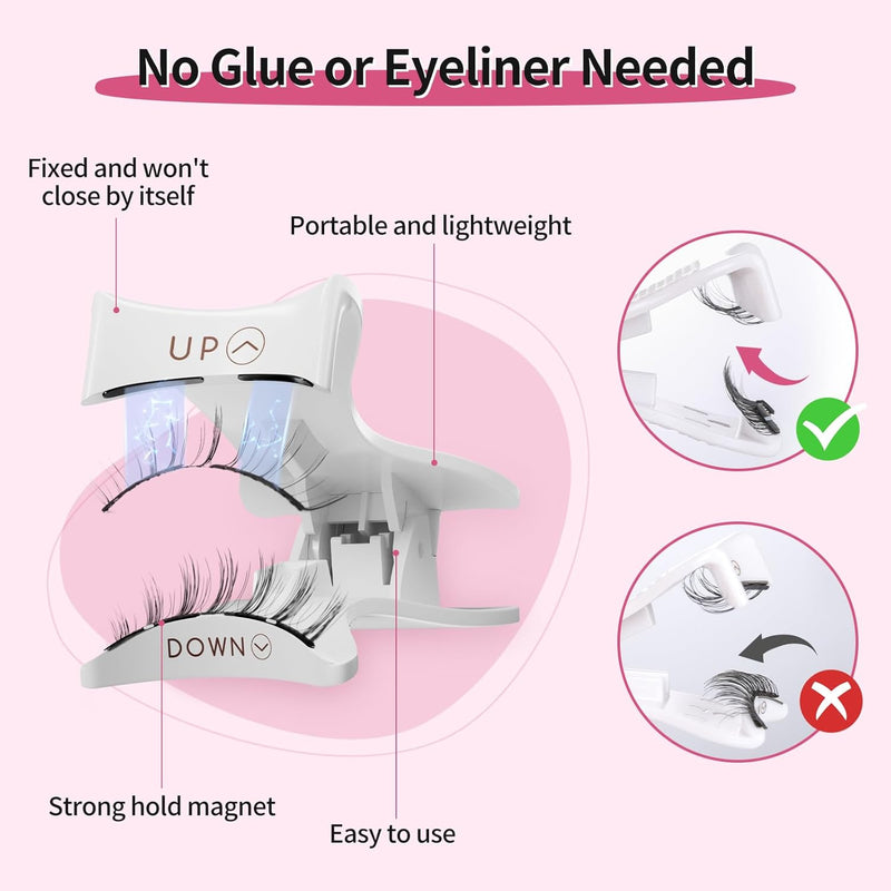 Magnetic Eyelashes Kit, Reusable False Lashes without Eyeliner, Upgraded 3D Dual Magnetic Eyelashes, Portable No Glue Lash Clusters for Light Natural Makeup
