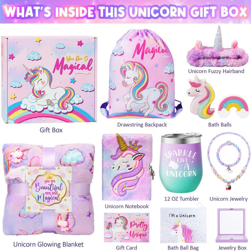 Unicorn Gift Basket Toys Set with Blanket Tumbler Crossbody Bag , Christmas Gift Thanksgiving Birthday Gift for Daughter, Niece, or Friend