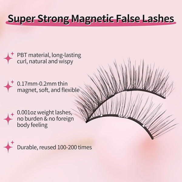 Magnetic Eyelashes Kit, Reusable False Lashes without Eyeliner, Upgraded 3D Dual Magnetic Eyelashes, Portable No Glue Lash Clusters for Light Natural Makeup