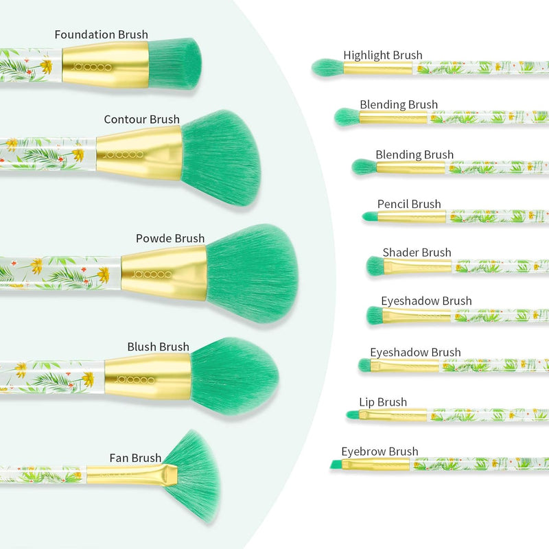 Tropical Makeup Brushes 14 Pieces Professional Makeup Brushes Set Premium Synthetic Kabuki Foundation Blending Contour Face Powder Mineral Eyeshadow Make up Brushes Set