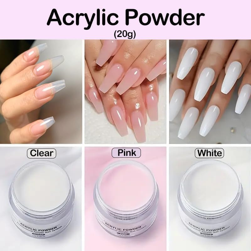 Acrylic Nail Kit-Acrylic Liquid Monomer and Acrylic Powder Set,Professional Acrylic Nail Kit Acrylic Nail Powder Acrylic Liquid Nail Brush Tips for Acrylic Nails Extension Beginner Nail Kit