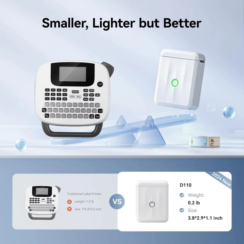 D110 Mini Portable Printer for Mobile Thermal Adhesive Label Printer for Stickers Pocket Labeling Maker Machine Wireless