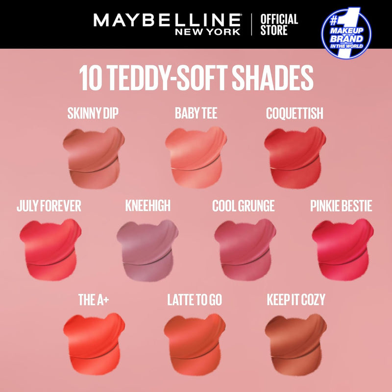 Teddy Tint, Lip Stain, Soft Lip Tint, Light Feel, 12Hr Wear, Sheer or Blurred Finish, Knee High
