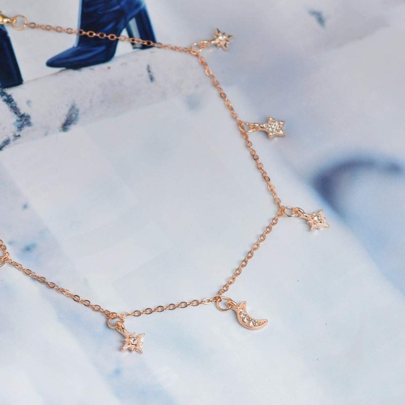 Necklances for Women Fashion & Elegant Jewelry Shiny Rhinestone Moon Star Pendant Charm Collar Lady Necklace