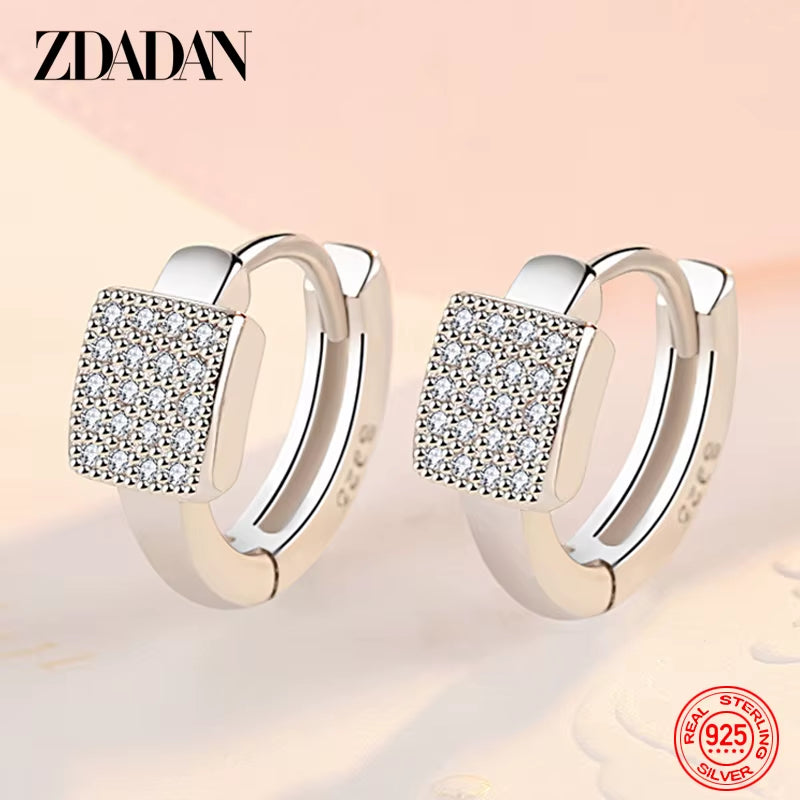 New Arrival 925 Sterling Silver Square Zircon Hoop Earrings for Women Fashion Wedding Jewelry Accessories