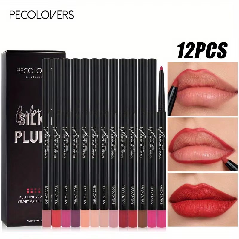 12Pcs/Set Lip Liner Pencil Matte Nude Contour Lipliner Lipstick Waterproof Long Lasting Lipstick Pen Lip Tint Cosmetics