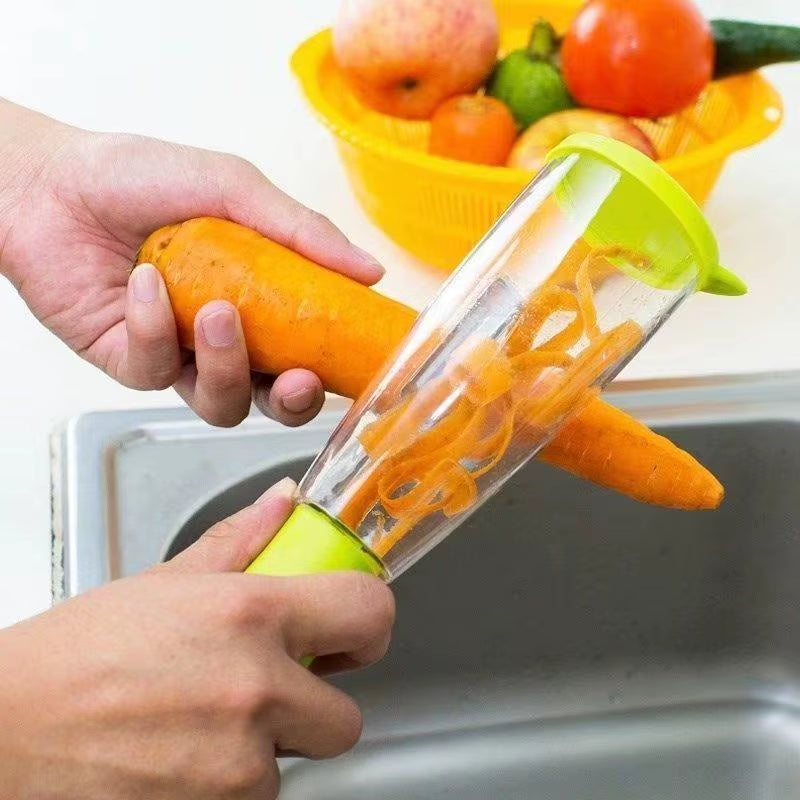 Multifunctional Stainless Steel Peeling Knife Storage Tube Anti-Splash Fruit Vegetable Peeler Supplies Household Kitchen Tools