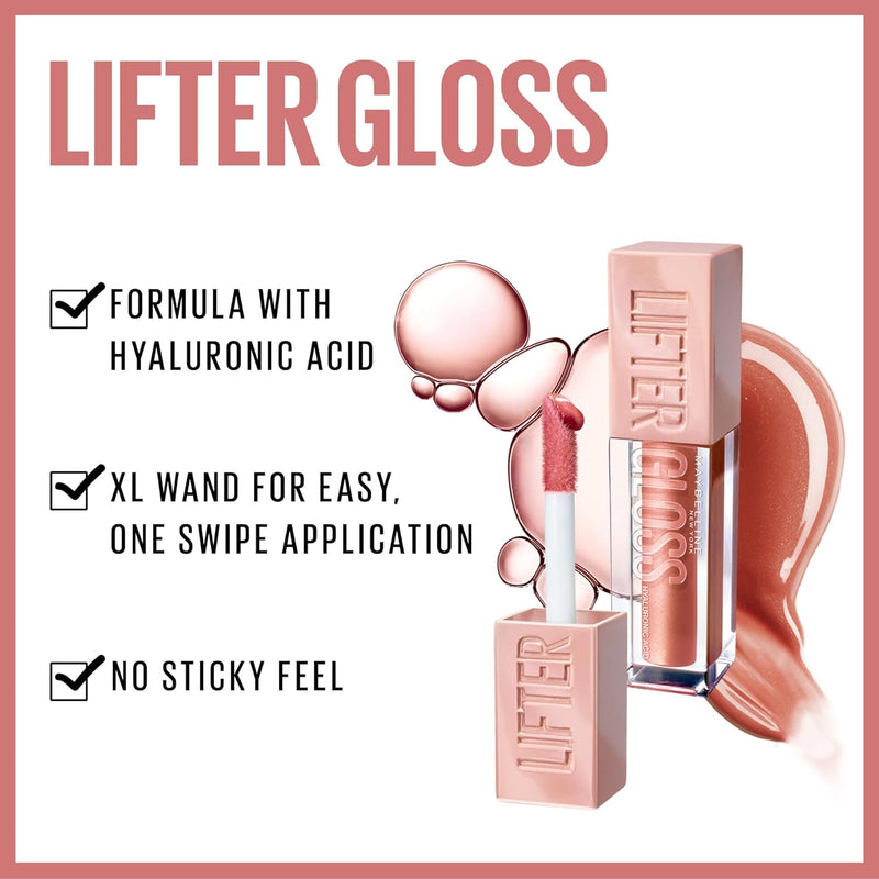 New York Lifter Gloss, Hydrating Lip Gloss with Hyaluronic Acid, High Shine for Fuller Looking Lips, XL Wand for One-Swipe Application, Ice, Light Pink, 5.4 Ml