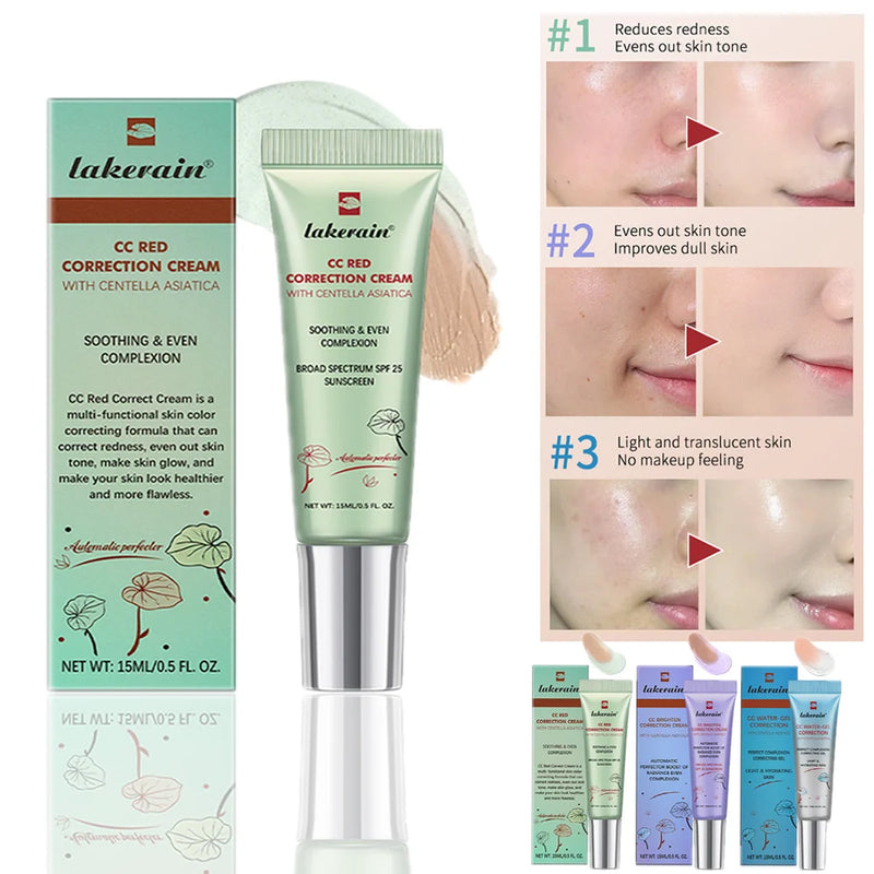3Pcs CC Cream Color Changing Liquid Foundation Centella Korean High Coverage Foundation Foundation Cream for Face Base Makeup