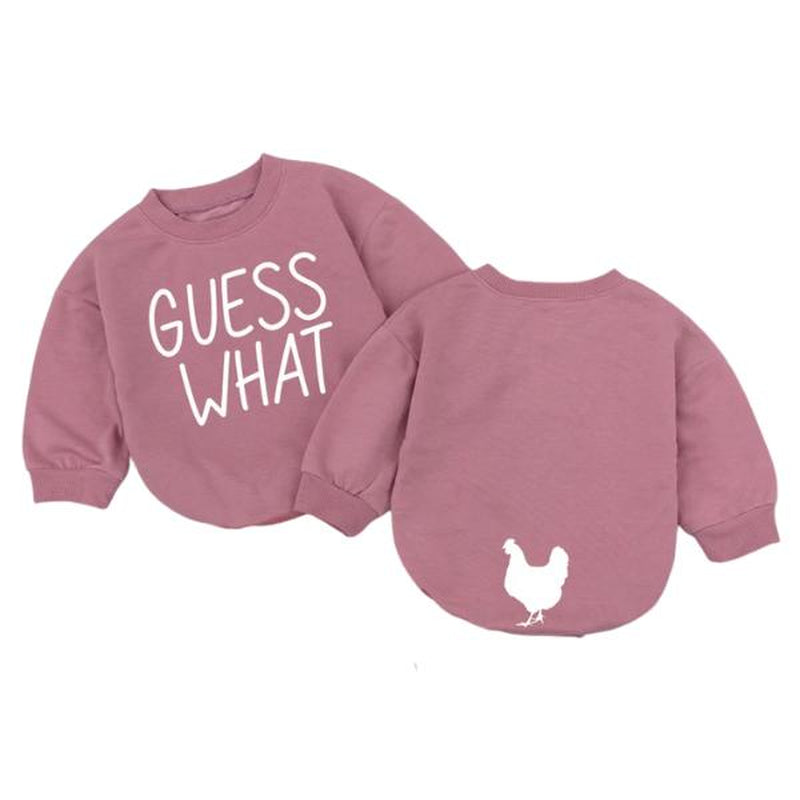 STAFAZ Guess What Chicken Butt Baby Romper - Funny Orange Bodysuit with Chicken Graphic Gender Neutral Baby Shower Gift Double Sided Design Perfect for America