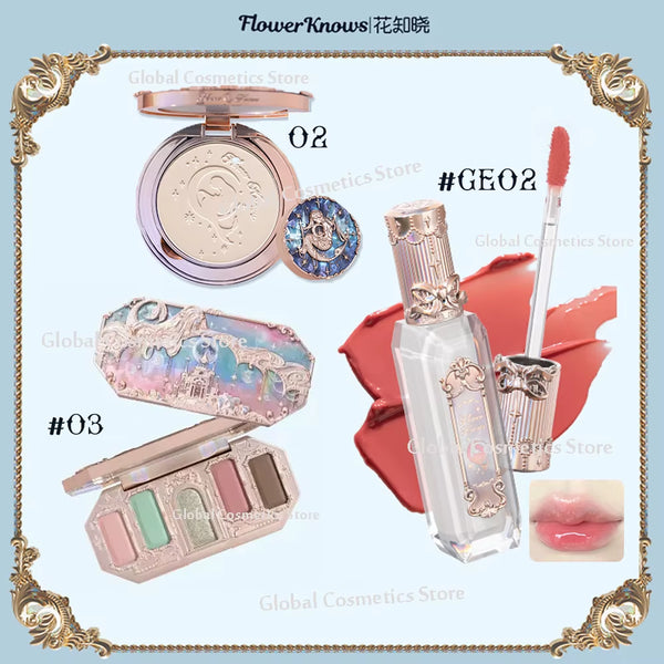 Flowerknows Moonlight Mermaid Series Makeup Kit for Women Eyeshadow Palette Lipstick Lip Gloss Makeup Powder Makeup Set