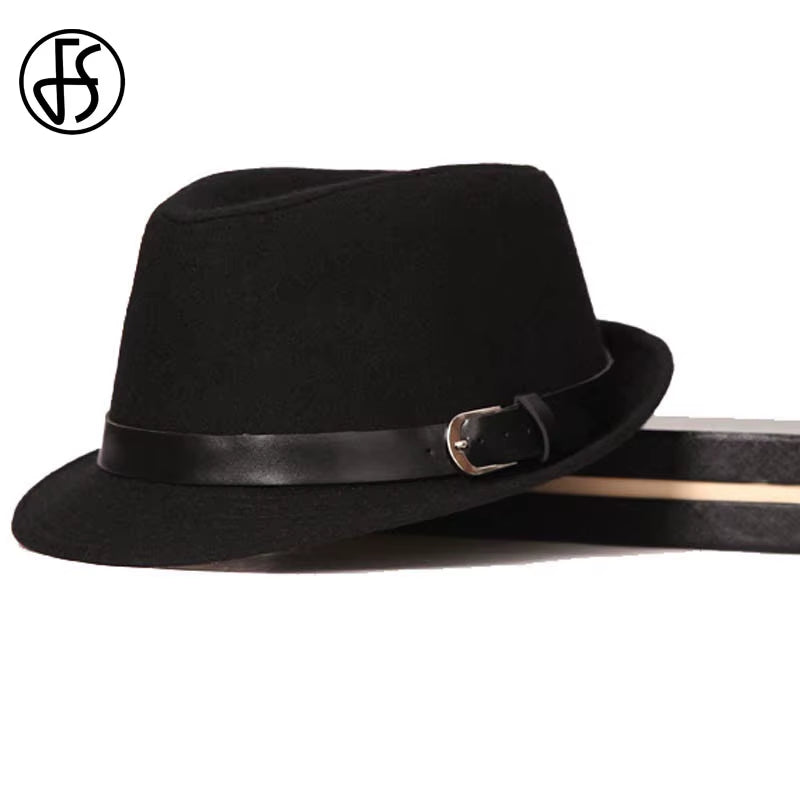 Mens Fedoras Black Panama Fashion Hat Imitate Wool Male Gangster Trilby Cap Casual Party Wide Brim England Style Jazz Hats