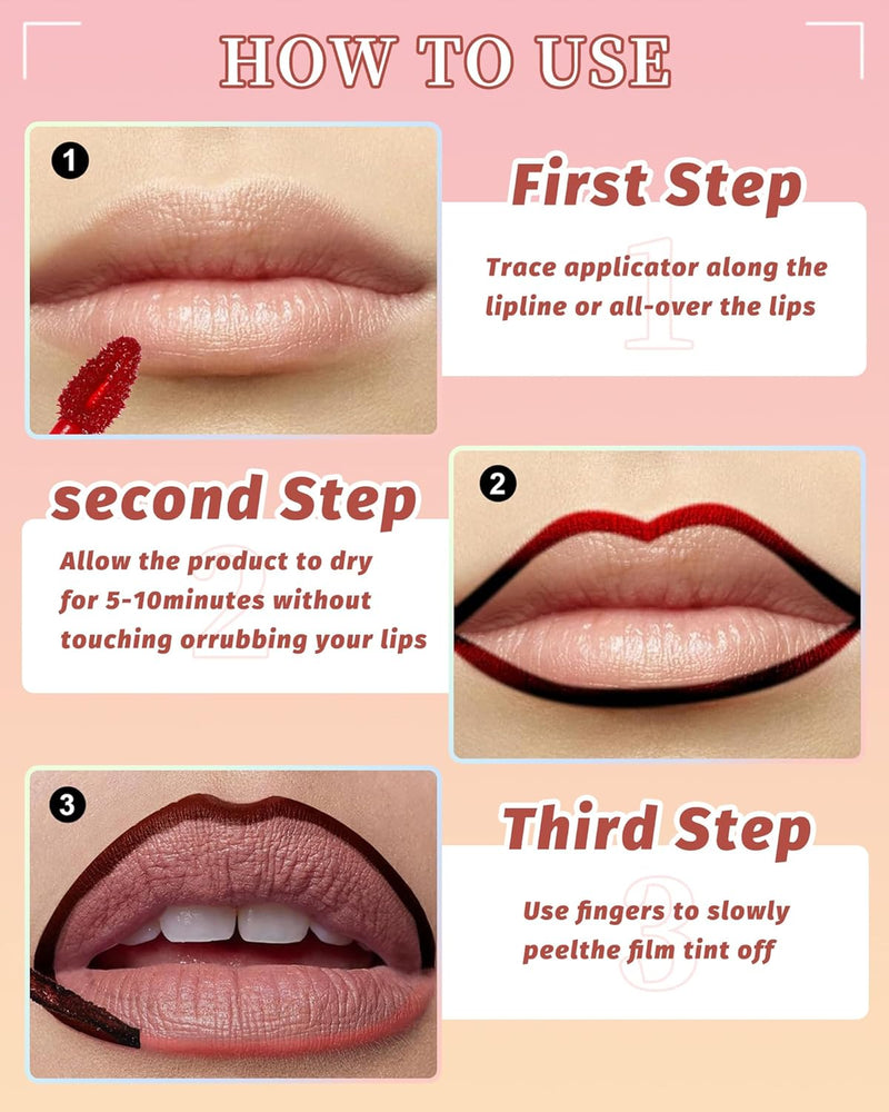Pink Lip Stain Peel Off, 2Pcs Lip Liner Tattoo Stain Peel off with Matte Finish, Long Lasting Waterproof Smudge-Proof Lip Tint Stain, Non Stick Color Peel-Off Lipliners Delineador De Labios-03+04